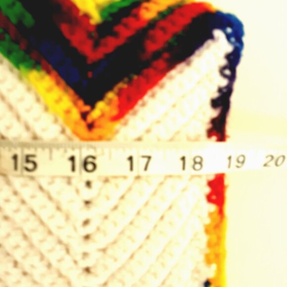 Hand Crochet Chevron Rainbow Afghan Cream Primary Colors Acrylic - Picture 4 of 5